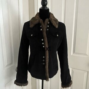 Cato Black Jacket with Brown Fur Trim